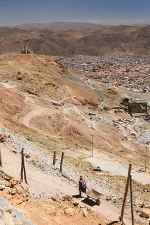 Potosi  UNESCO  in Bolivia - the world s highest city  4070m   A ranbow-colored mountain - Cerro Rico - the working silver mines   The picture present Cerro Rico hillside where are mines tunnelsのeditorial素材