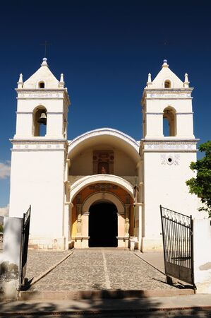18 th-century colonial church on the main plaza in Ichupampa  Colca canyon area  のeditorial素材