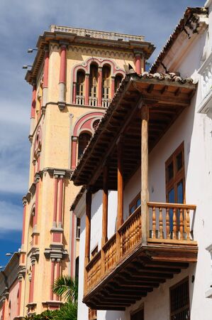 Cartagena - the colonial city in Colombia is a beautifllly set city, packed with historical monuments and architectural treasures  The picture present view on the colonial old town in Cartagenaのeditorial素材