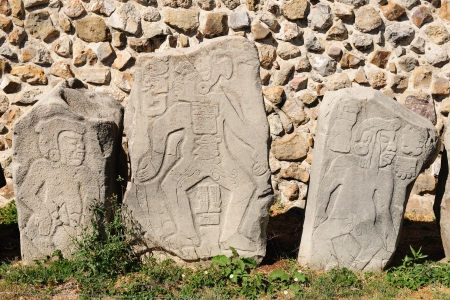 Mexico, Mayan city ruins in Monte Alban near Oaxaca city  The picture presents carvings detailのeditorial素材