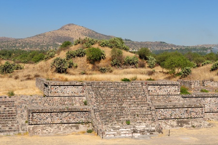 Mexico, Teotihuacan Aztec ruins near Mexico city  The picture presents general view on the pyramid close the main streetのeditorial素材