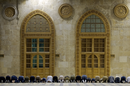 Muslims say prayes in old mosque in Damascus, Syria, first position  1のeditorial素材