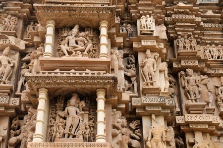 Sculptures religious sybmboli of the Indian faith on walls of temples in Khujaraho temples  Madhya Pradesh, India のeditorial素材