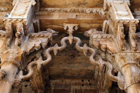 India, detail of the decorated entrance gate to the ancient well in the Bundi city in Rajasthanのeditorial素材