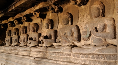 Buddhist temples bored in rocks in the Ellora town in India, Maharashtra, India  のeditorial素材