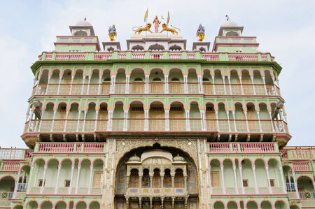 Facade of the richly decorated houses  haveli  of merchants from the Bikaner city of the Rajasthan state, Indiaのeditorial素材