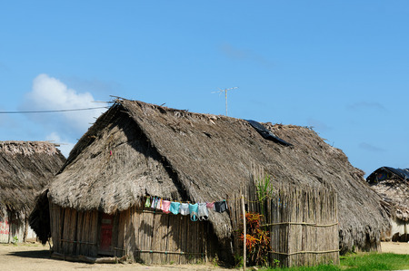 Panama, Traditional house Kuna indians with the roof thatched on a islands on the San Blas archipelagのeditorial素材