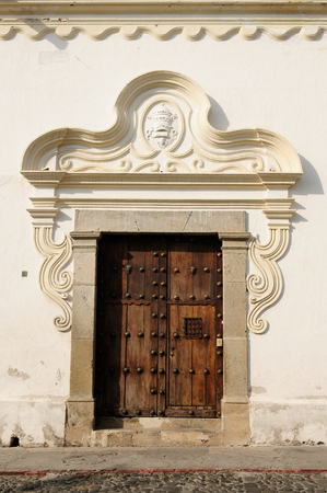 Entry to the colonial house in in the Antigua town in Guatemala, Central Americaのeditorial素材