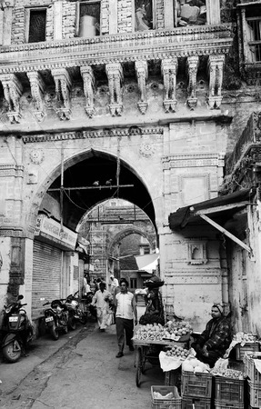 JUNAGADH, GUJARAT, INDIA - JANUARY 17: Muslims selling fruits from carts in the street in the Junagadh city in the Gujarat state in India, Junagadh in January 17, 2015のeditorial素材
