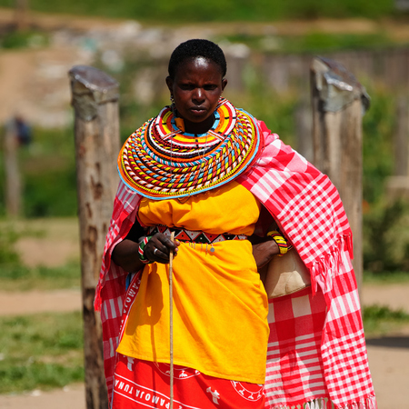 MARARAL, KENYA - JULY 03:African woman from the Samburu tribe on the market in the Mararal town in Kenya, Mararal in July 03, 2013のeditorial素材