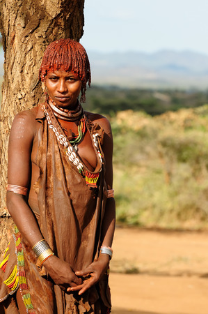 Local Ethiopian people coming back from the market from the Turmi village in the Omo valley in Ethiopiaのeditorial素材
