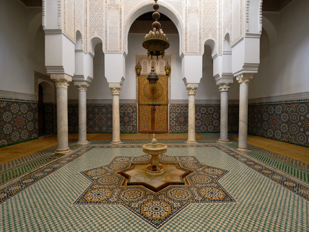 MEKNES, MOROCCO - NOVEMBER 28: The interior of the tomb of Moulay Ismail Mausoleum. Meknes on November 28, 2015のeditorial素材