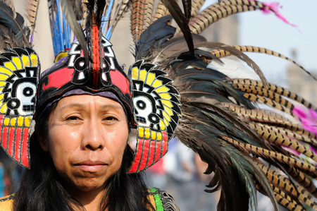 MEXICO, MEXICO - FEBRUARY 16:  Portrait of the dancer performing traditional Aztec dances in the capital city of Mexico on February 16, 2013のeditorial素材