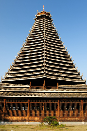 Drum tower of Sanjiang is the first tower of Dong ethnic. It is a wooden structure as the symbol of Sanjiang County. Chinaのeditorial素材