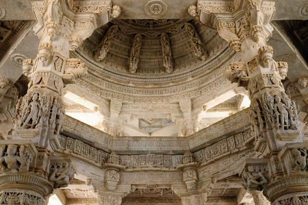 View inside the Jain Rangamba Mai Mandir Temple in Ranakpur, Rajasthan, Indiaのeditorial素材