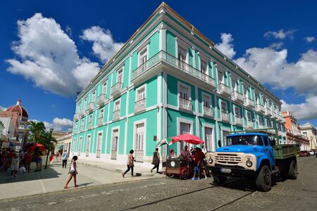 CIENFUEGOS, CUBA - 06 NOVEMBER 2016: Colonial building development by the main promenade on the old town in Cienfuegos on Cubaのeditorial素材