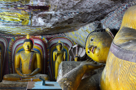 Inside of caves in ancient Buddhist complex in Dambulla cave temple. Sri Lankaのeditorial素材