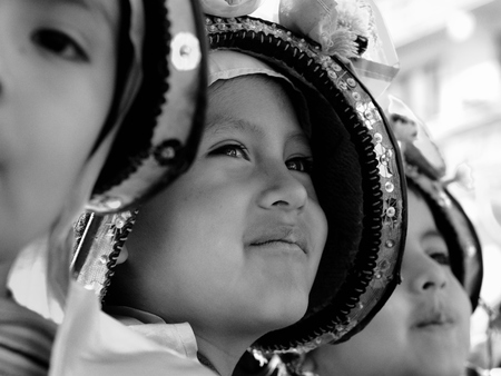 SUCRE, BOLIVIA - 10 SEPTEMBER 2011: Fiesta de la Virgen de Guadalupe in Sucre. Young participants in the dance parade in Sucreのeditorial素材
