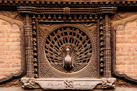 View of the old district of the Bhaktapur city in Nepal. Peacock Window at the ancient 9th century buildingのeditorial素材