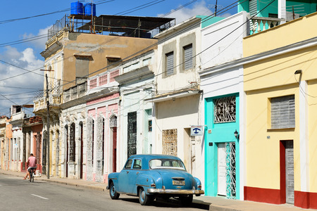 CIENFUEGOS, CUBA - 06 NOVEMBER 2016: Colonial building development by the main promenade on the old town in Cienfuegos on Cubaのeditorial素材