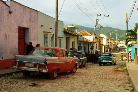 TRINIDAD, CUBA - 07 NOVEMBER 2016: Classical old chevrolet on the Cuban street in Trinidadのeditorial素材