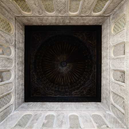 FEZ, MOROCCO - 30 NOVEMBER 2015: The interior of the Madrasa Bou in Fez. Detail of the vault of the roofのeditorial素材