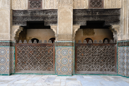 FEZ, MOROCCO - 30 NOVEMBER 2015: The interior of the Madrasa Bou in Fez. Detail of the vault of the roofのeditorial素材