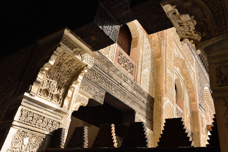 FEZ, MOROCCO - 30 NOVEMBER 2015: The interior of the Madrasa Bou in Fez. Detail of the vault of the roofのeditorial素材