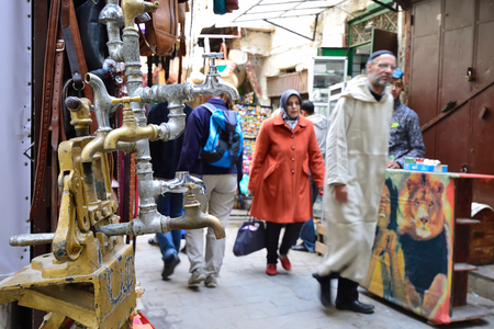 FEZ, MOROCCO - 30 NOVEMBER 2015: Plumbing materials on the market in Moroccoのeditorial素材