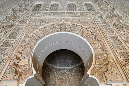 Detail of unusually ornamented Moroccan architecture in Marrakeshのeditorial素材