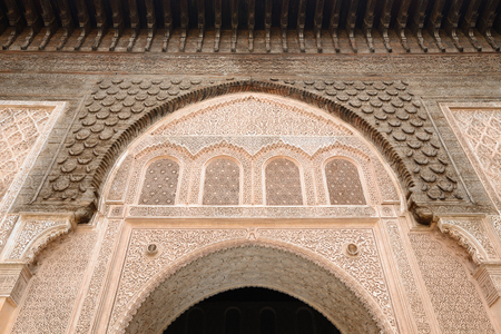 MARRAKESH, MOROCCO - 07 DECEMBER 2015: The interior courtyard of the 14th century Ben Youssef Madrasa or college in Marrakechのeditorial素材