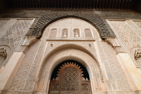 MARRAKESH, MOROCCO - 07 DECEMBER 2015: The interior courtyard of the 14th century Ben Youssef Madrasa or college in Marrakechのeditorial素材