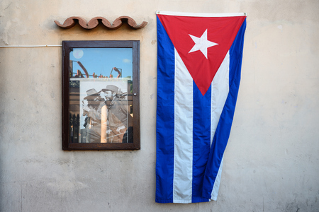 SANTAGO DE CUBA, CUBA  - 29 NOVEMBER  2016: Exhibition of photographs from the life of Fidel organised after his death, on the main square Santiago.のeditorial素材