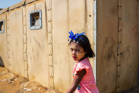 Kutupalong Refugee Camp, Coxs Bazar, Bangladesh - 08 February 2019: Living in one of the biggest refugee camps in the world. Refugees of the Rohinga minority, fleeing before massacres from neighbouring Burma live in the camp.のeditorial素材