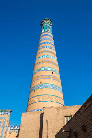 Khiva, Uzbekistan, Ancient monuments of Khiva of architectural pearl on the Silk Route, Islam Khoja Minaretのeditorial素材
