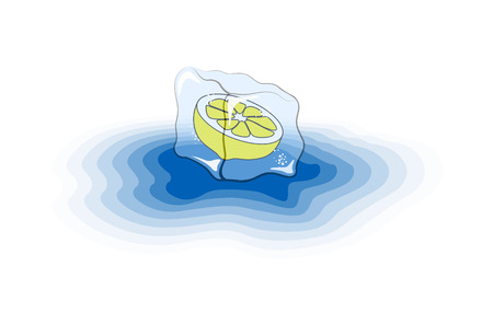 hand drawn lemon in ice cubeのイラスト素材