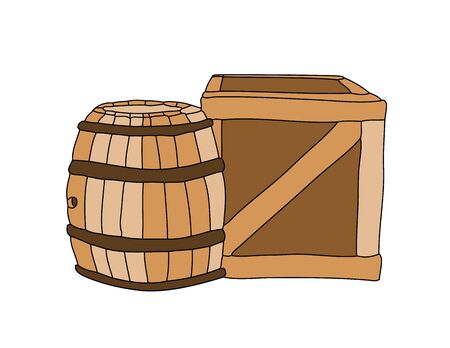 wine barrel and wooden boxのイラスト素材