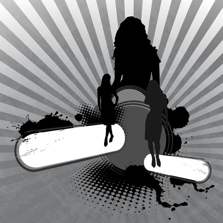 abstract retro background with tags and fashion silhouettesのイラスト素材