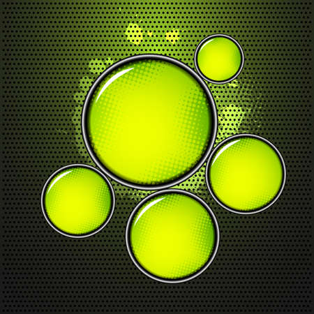 abstract shiny green circles on metal background with blood splattersのイラスト素材