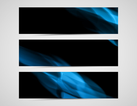 set of abstract dark horizontal banners, blue smoke effectのイラスト素材