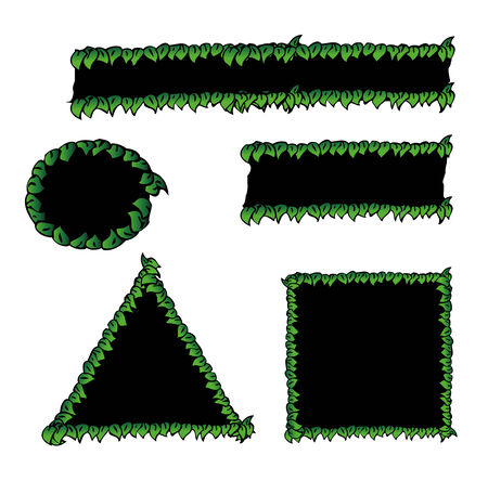 collection of green leafs around shapes, design elementのイラスト素材