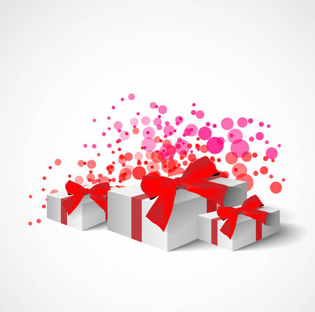collection of gifts with red bow and ribbons on white backgroundのイラスト素材