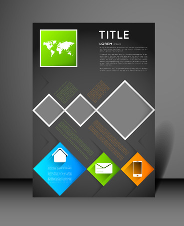 modern flyer design template with icons and squares, long shadow effectのイラスト素材
