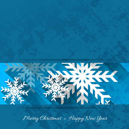 abstract blue christmas background template with white snowflakes, flat shadow effectのイラスト素材