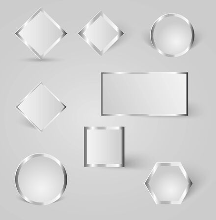 collection of shiny silver, steel, badges with shadowsのイラスト素材