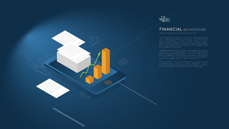 financial background concept, contracts with charts on blue smartphoneのイラスト素材