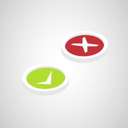 isometric right, wrong, green and red sign symbol setのイラスト素材