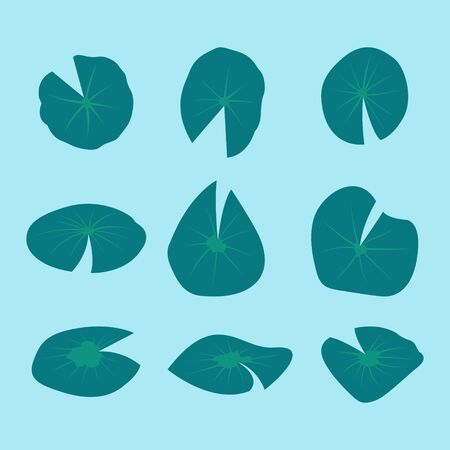 lotus leaf icon Bundle, flat design Top and side view vector designのイラスト素材
