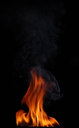 Fire flames on a black backgroundの写真素材