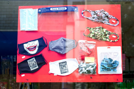 Glasgow, Scotland, UK, October 11th 2020, Central Scotland shops increase face coverings salesのeditorial素材